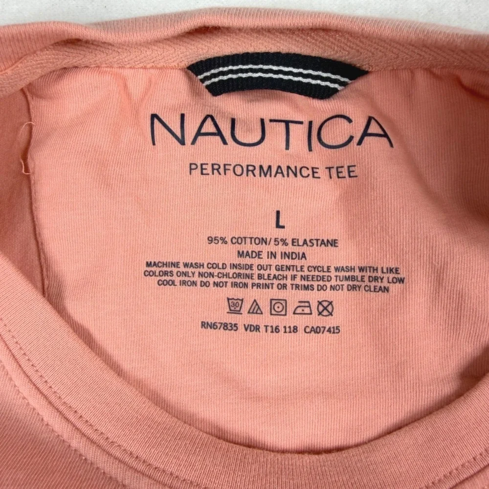 Nautica Mens Performance Tee Salmon Pink Short Sleeve Crewneck T-Shirt Large